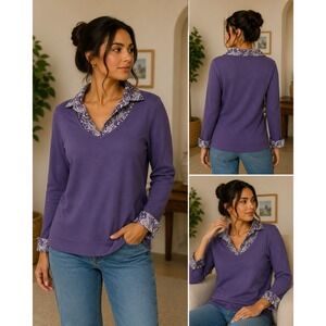 Geoffrey Beene Sport Layered Paisley Sweater Womens Large Purple Preppy Office